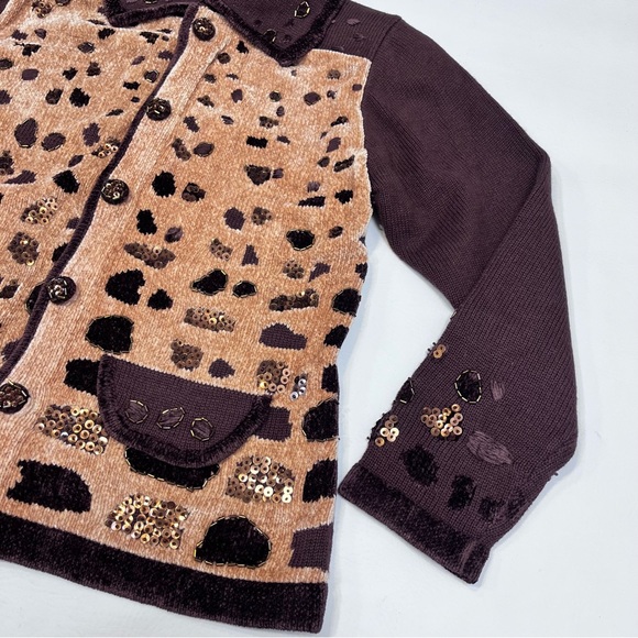 Berek Vintage Chenille Button Front Cardigan Beaded Sequins Giraffe Sweater - Picture 4 of 9